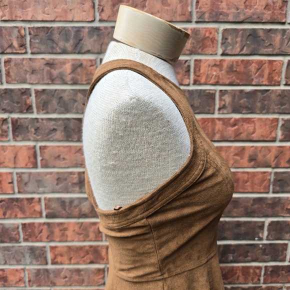 Express Women Brown Suede Like Dress Size Small Scalloped Hem Sleeveless - Picture 11 of 15